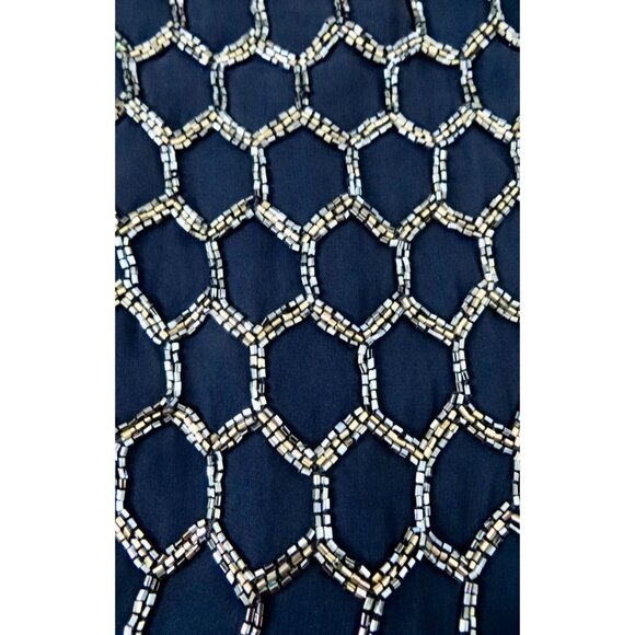 Alice & Olivia Beaded 100% Silk Cocktail Dress Navy Blue SZ 6 - Picture 5 of 9